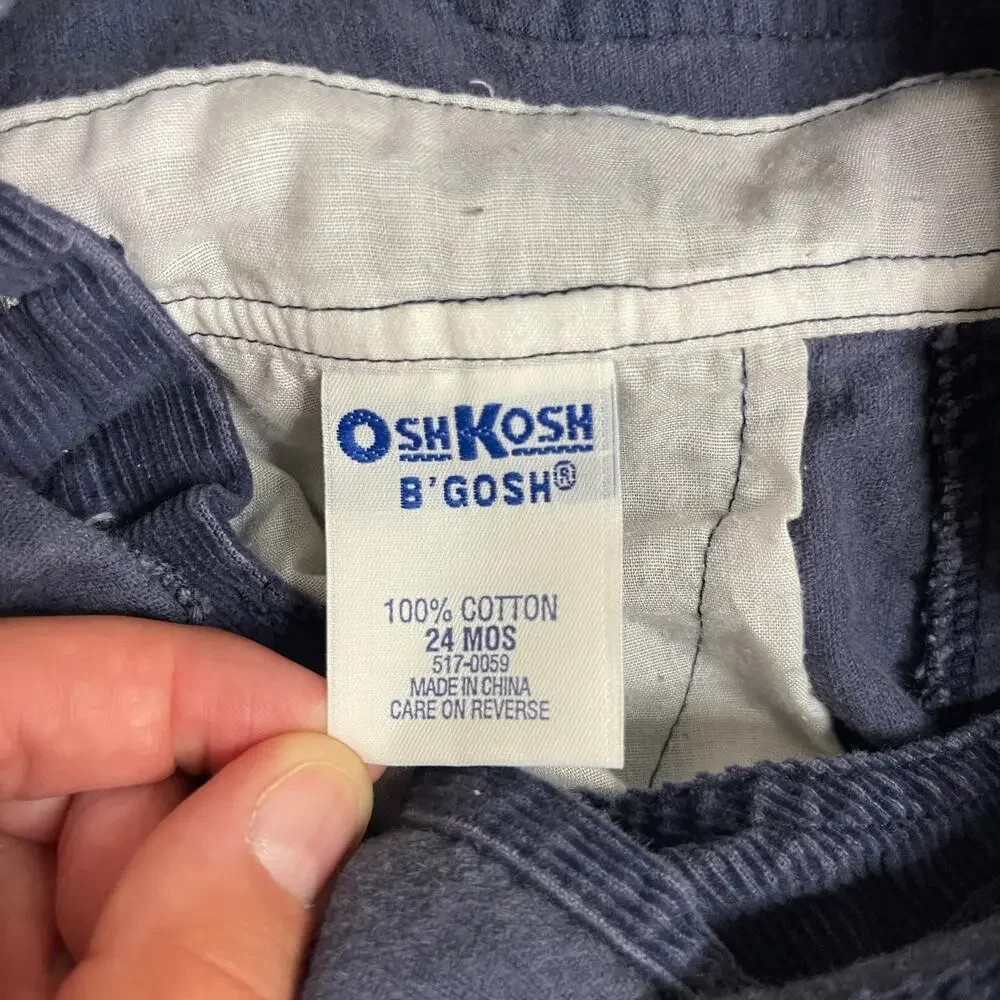 VTG Osh Kosh B'Gosh Navy Blue Corduroy Vestbak Bib Overalls Kids Size 24 Months